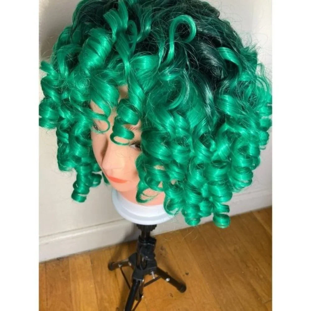 Green Wigs Black Hair Wig With Bangs